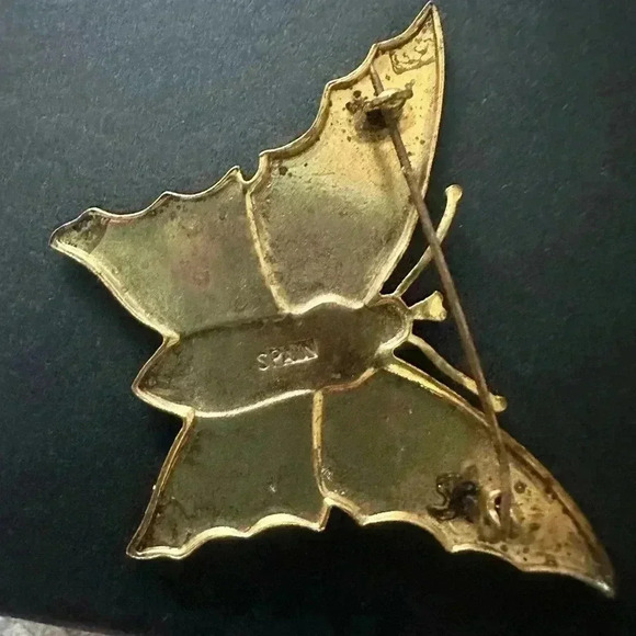 Butterfly Damascene made in Spain Vintage Toledo Gold Tone Brooch Pins 2 Pieces - Picture 4 of 8